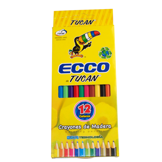 Crayones Ecco Tucan 12 col. Madera Largos